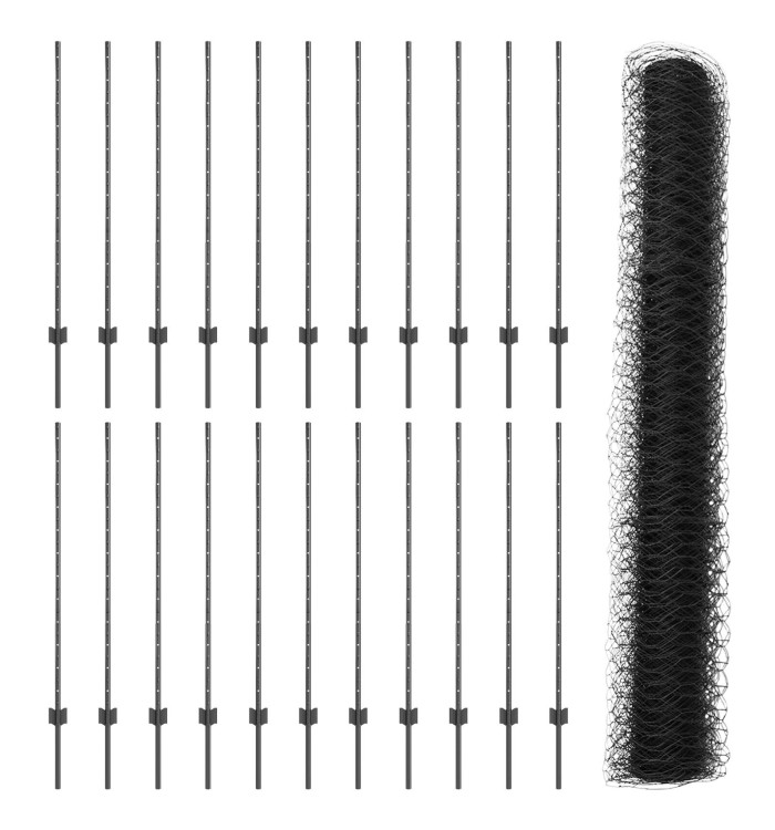 Piquets de clôture 22 pcs U-Channel Gris 120 cm Acier, Clôture hexagonale Grise 1.2x50 m Acier | Mobilier & Déco