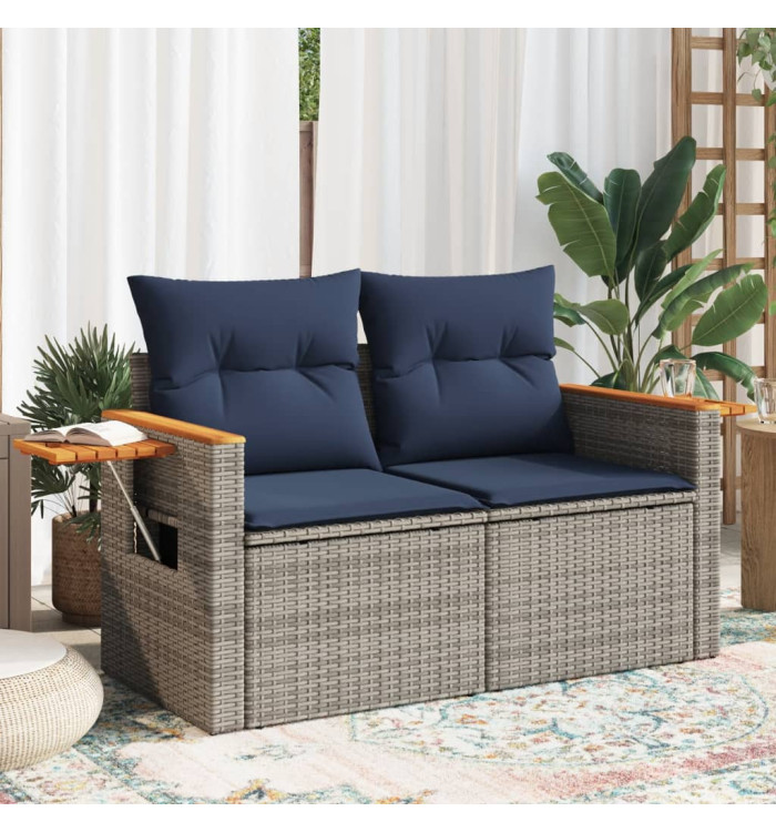 Canapé de jardin 2 places avec coussins gris résine tressée | Mobilier & Déco
