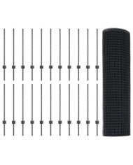 Clôture en fil soudé avec 22 poteaux U gris 0.8x50 m en acier | Mobilier & Déco