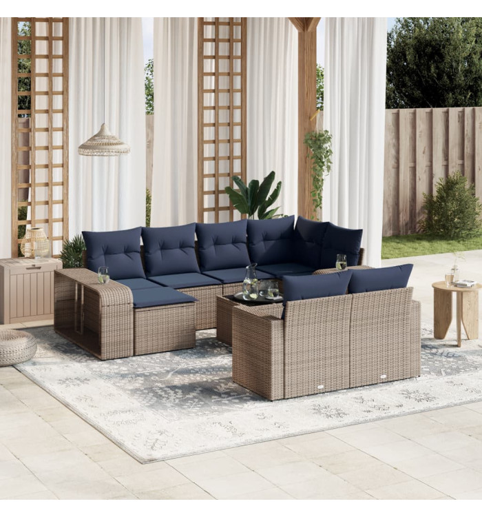 Salon de jardin 11 pcs avec coussins gris résine tressée | Mobilier & Déco