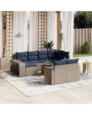 Salon de jardin 11 pcs avec coussins gris résine tressée | Mobilier & Déco