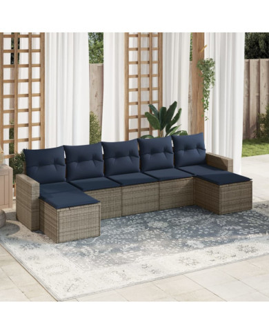 Salon de jardin 7 pcs avec coussins gris résine tressée | Mobilier & Déco