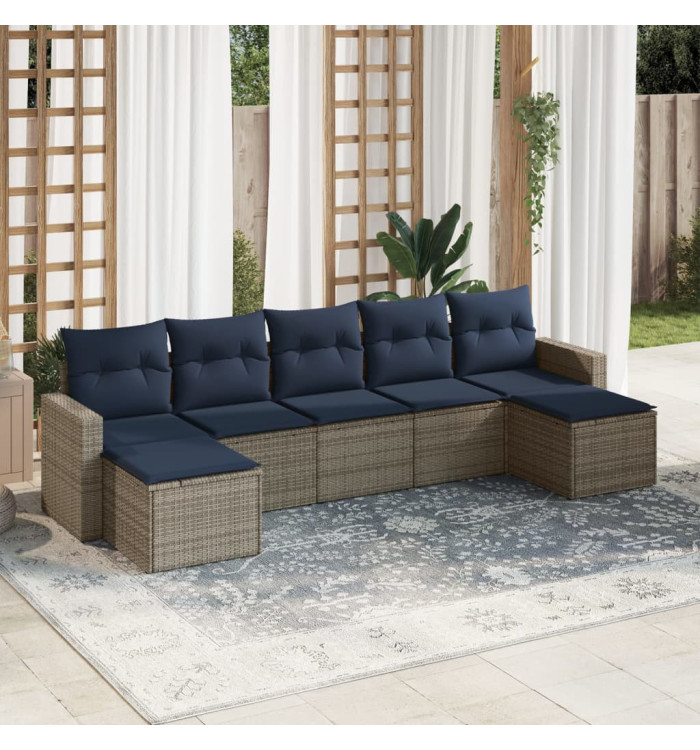 Salon de jardin 7 pcs avec coussins gris résine tressée | Mobilier & Déco