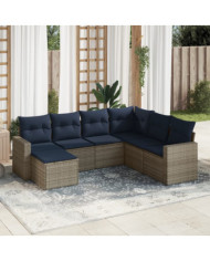 Salon de jardin 7 pcs avec coussins gris résine tressée | Mobilier & Déco