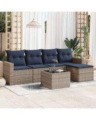 Salon de jardin 6 pcs avec coussins gris résine tressée | Mobilier & Déco