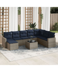 Salon de jardin 9 pcs avec coussins gris résine tressée | Mobilier & Déco