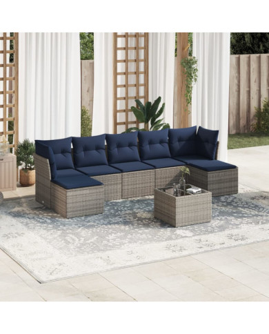 Salon de jardin 8 pcs avec coussins gris résine tressée | Mobilier & Déco