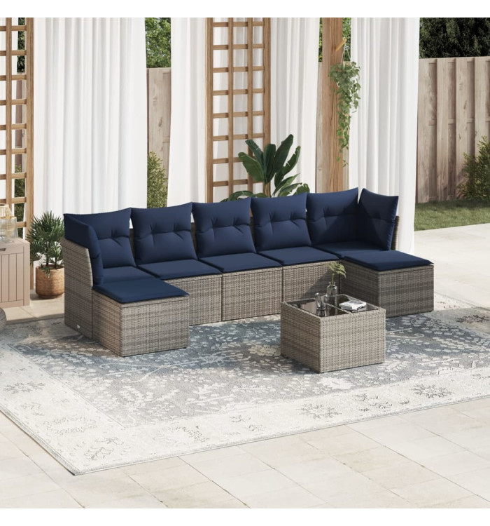 Salon de jardin 8 pcs avec coussins gris résine tressée | Mobilier & Déco