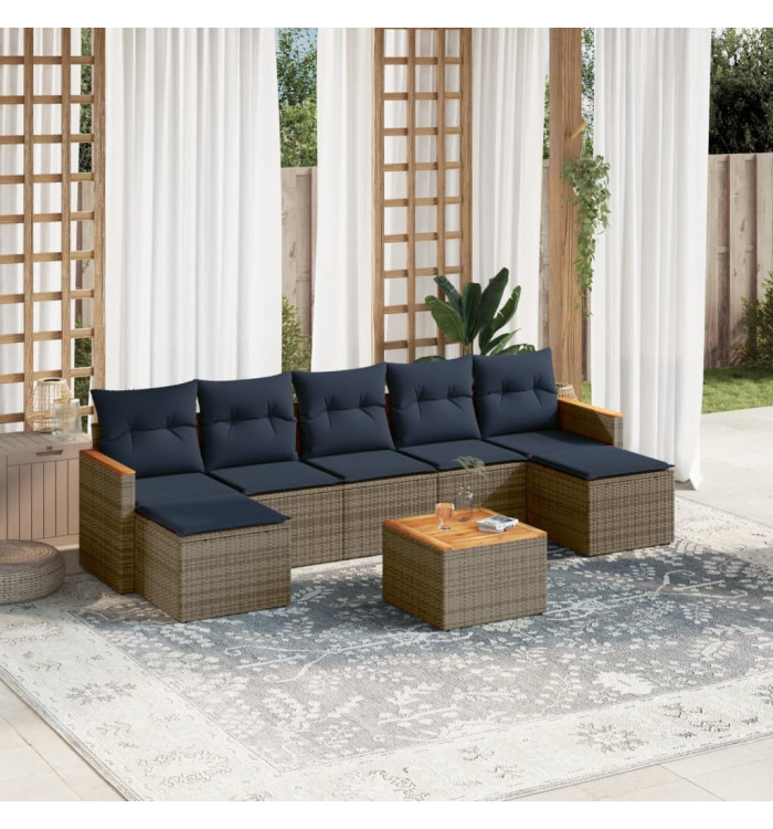Salon de jardin 8 pcs avec coussins gris résine tressée | Mobilier & Déco