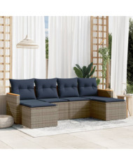 Salon de jardin 6 pcs avec coussins gris résine tressée | Mobilier & Déco