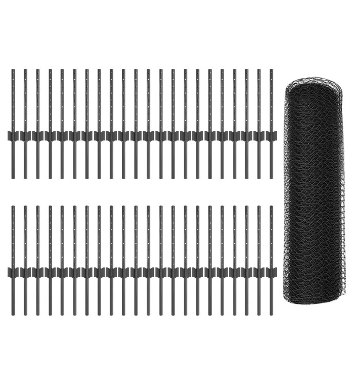 Poteaux de clôture 11 pcs U-Channel gris 40 cm en acier, Clôture hexagonale grise 0.4x100 m en acier | Mobilier & Déco