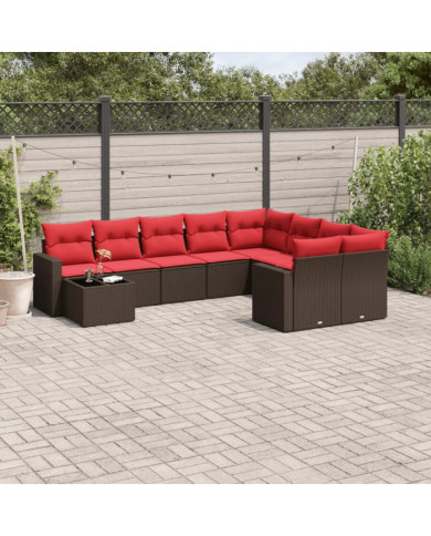 Salon de jardin 10 pcs avec coussins marron résine tressée | Mobilier & Déco