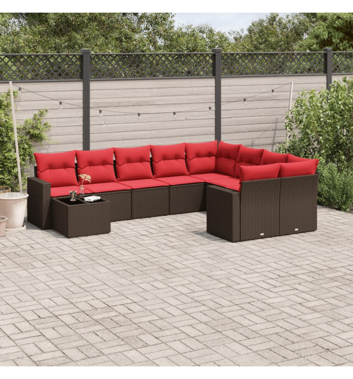 Salon de jardin 10 pcs avec coussins marron résine tressée | Mobilier & Déco