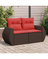Canapé de jardin avec coussins 2 places marron résine tressée | Mobilier & Déco