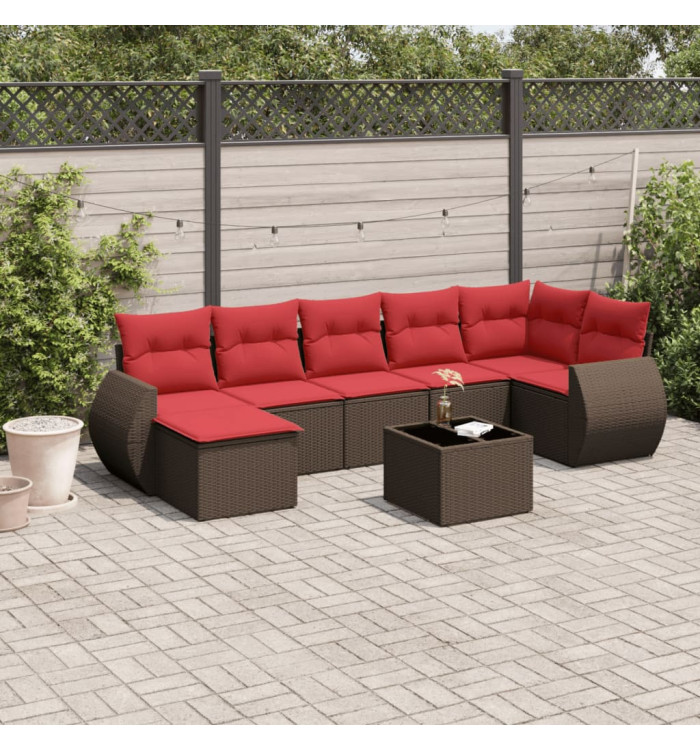 Salon de jardin 8 pcs avec coussins marron résine tressée | Mobilier & Déco