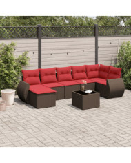 Salon de jardin 8 pcs avec coussins marron résine tressée | Mobilier & Déco