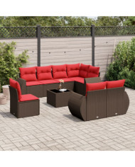 Salon de jardin avec coussins 9 pcs marron résine tressée | Mobilier & Déco