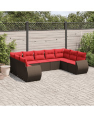 Salon de jardin avec coussins 9 pcs marron résine tressée | Mobilier & Déco