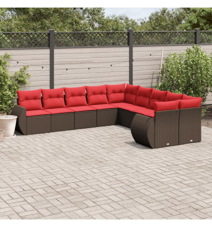 Salon de jardin 10 pcs avec coussins marron résine tressée | Mobilier & Déco