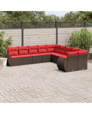 Salon de jardin 10 pcs avec coussins marron résine tressée | Mobilier & Déco