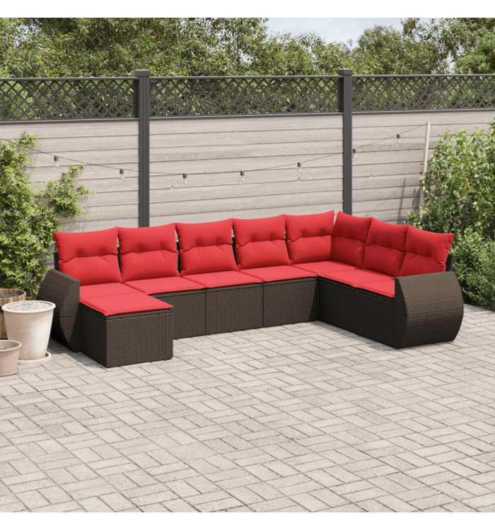Salon de jardin 8 pcs avec coussins marron résine tressée | Mobilier & Déco