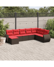 Salon de jardin 8 pcs avec coussins marron résine tressée | Mobilier & Déco