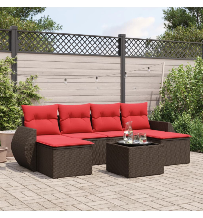 Salon de jardin avec coussins 7 pcs marron résine tressée | Mobilier & Déco