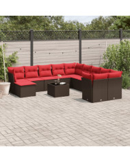 Salon de jardin avec coussins 12 pcs marron résine tressée | Mobilier & Déco