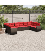 Salon de jardin 10 pcs avec coussins marron résine tressée | Mobilier & Déco