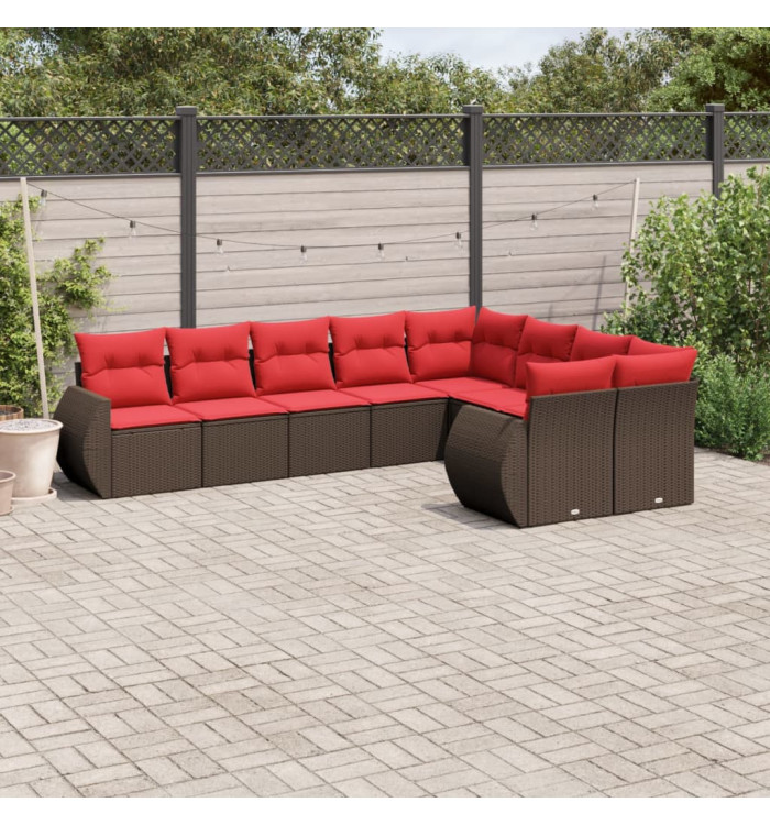 Salon de jardin avec coussins 9 pcs marron résine tressée | Mobilier & Déco
