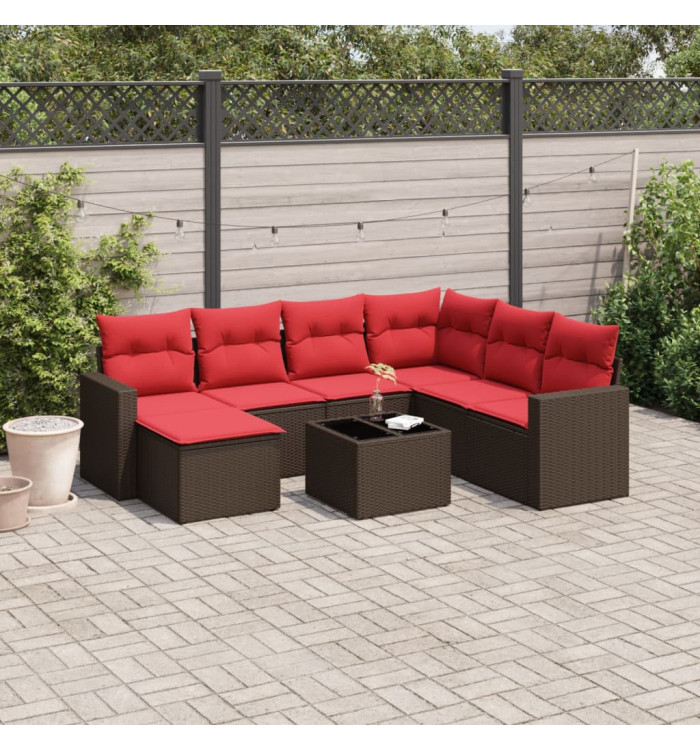Salon de jardin 8 pcs avec coussins marron résine tressée | Mobilier & Déco