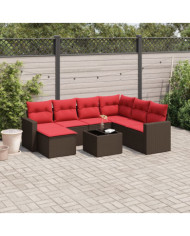 Salon de jardin 8 pcs avec coussins marron résine tressée | Mobilier & Déco