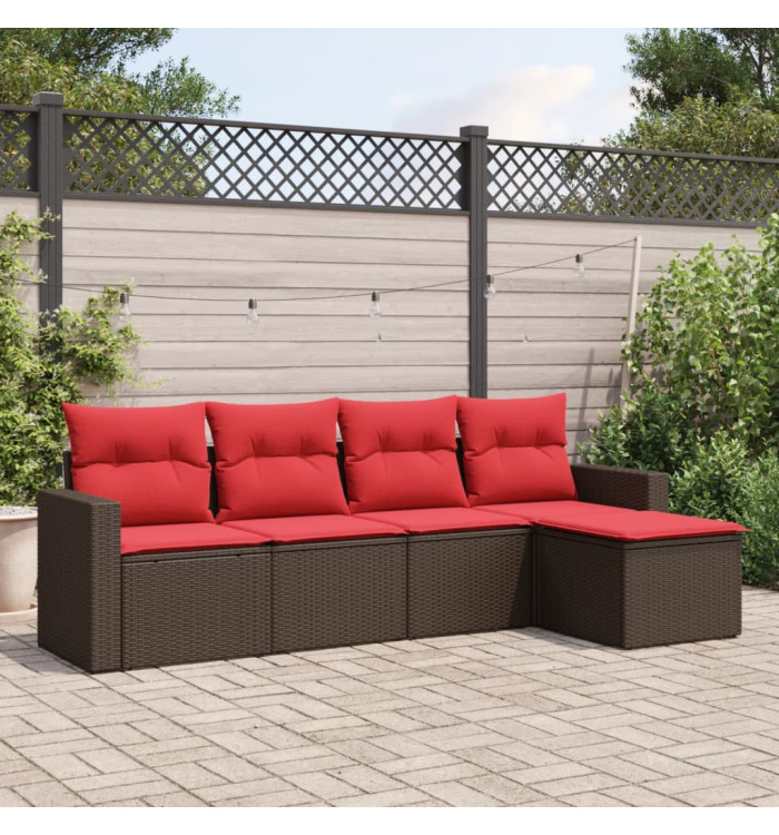 Salon de jardin avec coussins 5 pcs marron résine tressée | Mobilier & Déco
