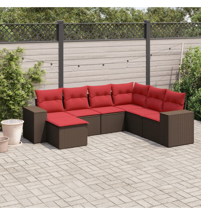 Salon de jardin avec coussins 7 pcs marron résine tressée | Mobilier & Déco
