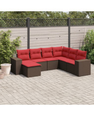 Salon de jardin avec coussins 7 pcs marron résine tressée | Mobilier & Déco