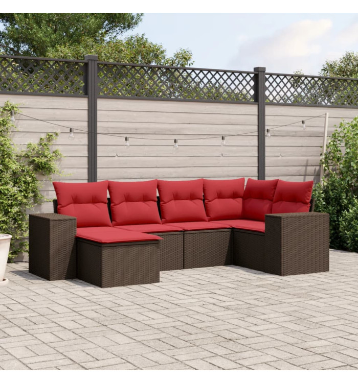 Salon de jardin 6 pcs avec coussins marron résine tressée | Mobilier & Déco