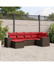 Salon de jardin 6 pcs avec coussins marron résine tressée | Mobilier & Déco