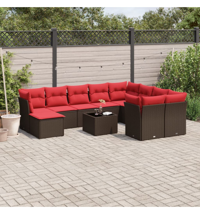 Salon de jardin et coussins 11 pcs marron résine tressée | Mobilier & Déco