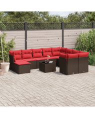 Salon de jardin et coussins 11 pcs marron résine tressée | Mobilier & Déco