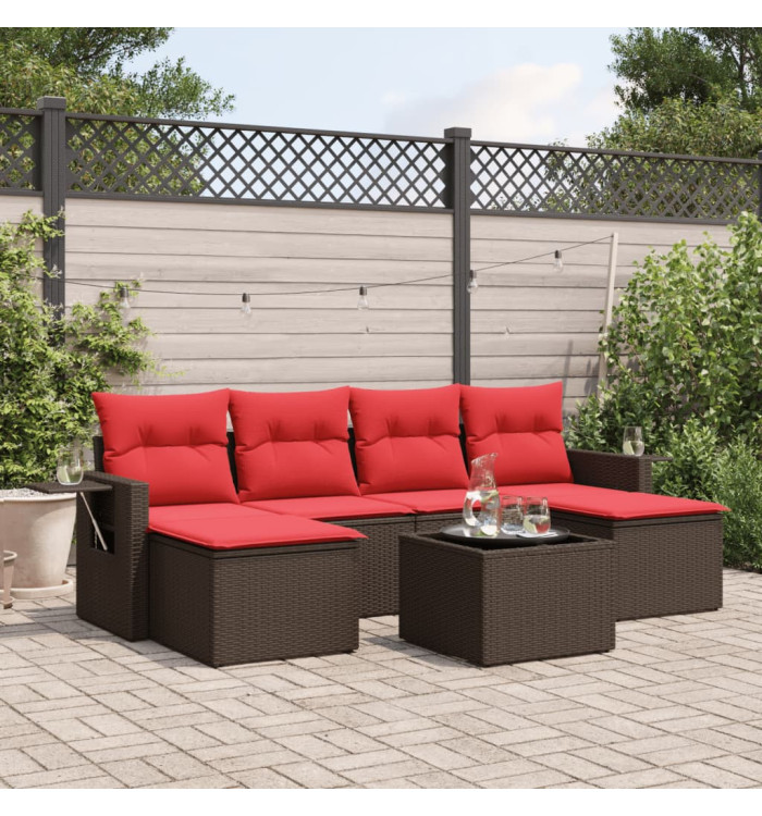 Salon de jardin avec coussins 7 pcs marron résine tressée | Mobilier & Déco