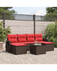 Salon de jardin avec coussins 7 pcs marron résine tressée | Mobilier & Déco