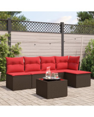 Salon de jardin 6 pcs avec coussins marron résine tressée | Mobilier & Déco