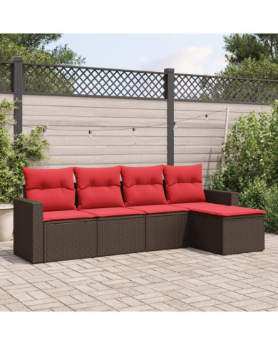 Salon de jardin avec coussins 5 pcs marron résine tressée | Mobilier & Déco