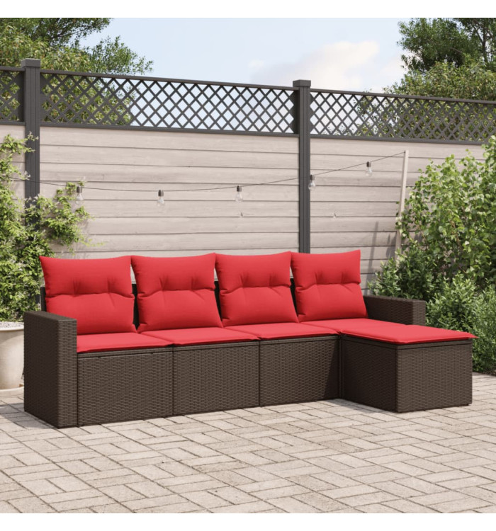 Salon de jardin avec coussins 5 pcs marron résine tressée | Mobilier & Déco