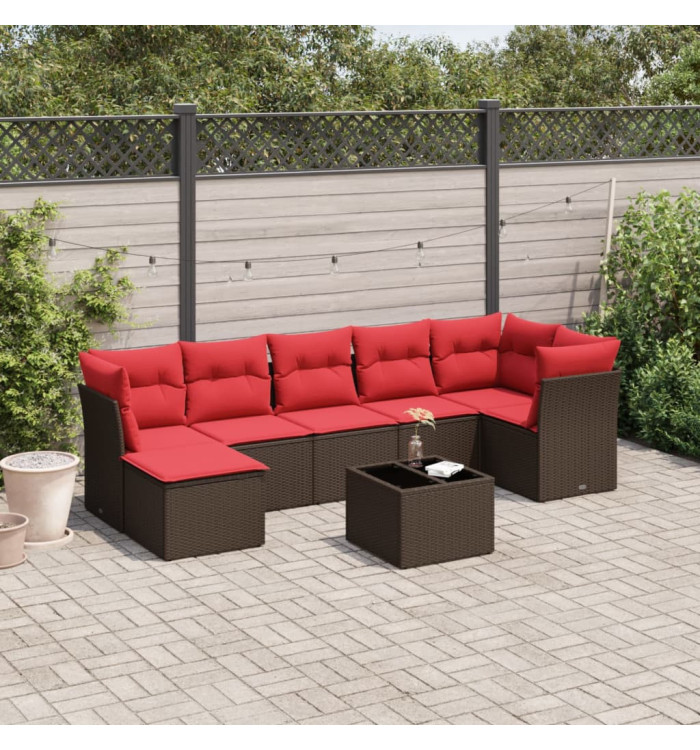 Salon de jardin 8 pcs avec coussins marron résine tressée | Mobilier & Déco