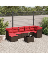 Salon de jardin 8 pcs avec coussins marron résine tressée | Mobilier & Déco