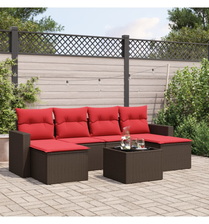 Salon de jardin avec coussins 7 pcs marron résine tressée | Mobilier & Déco