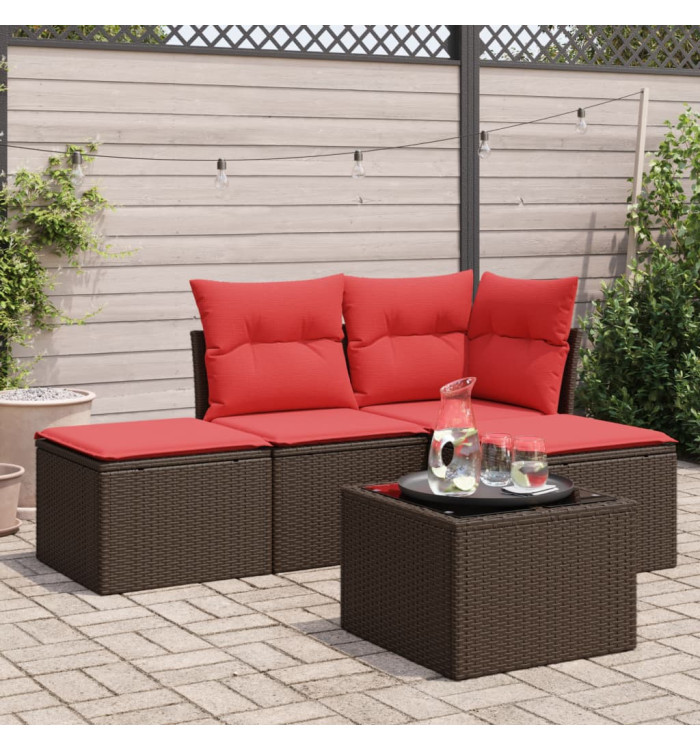 Salon de jardin avec coussins 5 pcs marron résine tressée | Mobilier & Déco