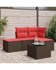 Salon de jardin avec coussins 5 pcs marron résine tressée | Mobilier & Déco