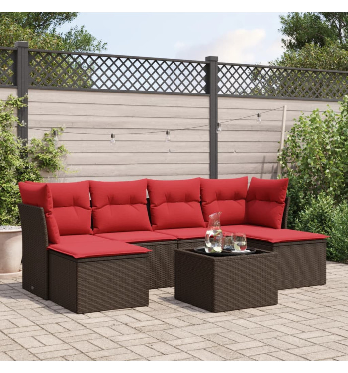 Salon de jardin avec coussins 7 pcs marron résine tressée | Mobilier & Déco
